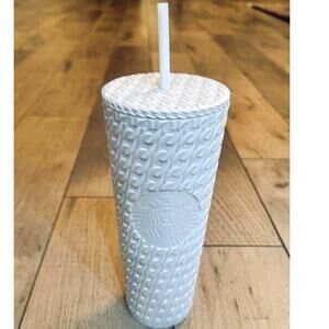 New Starbucks 2025 White Cable Knit Sweater 24oz Venti Cold Cup Tumbler NWT